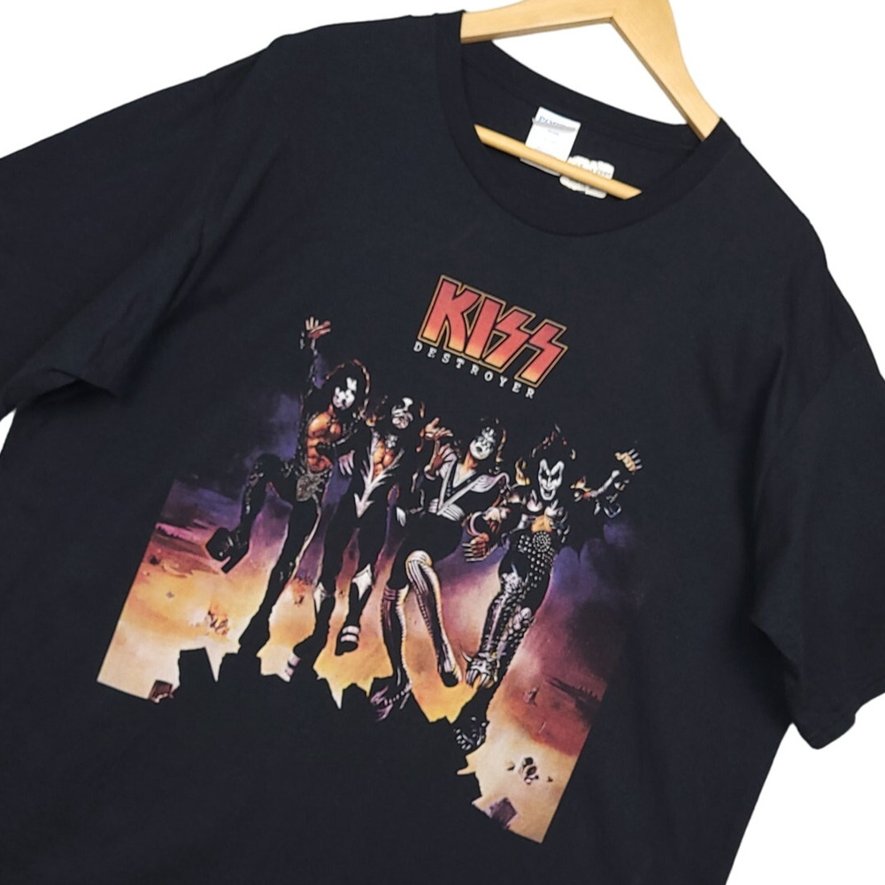 KISS Destroyer Mens Graphic T-Shirt 2XL Black Band Tee Retro Rock Short Sleeve